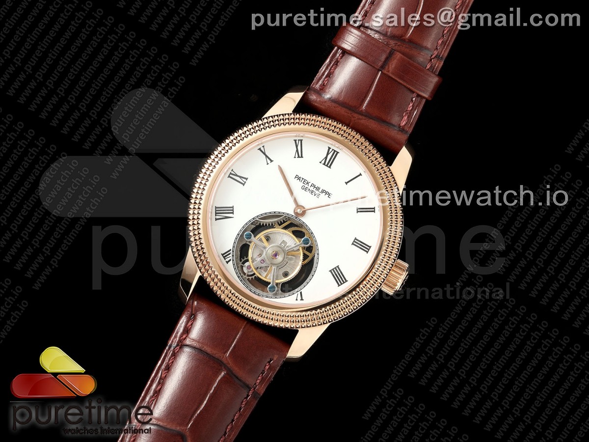 RMS공장 파텍필립 투어빌론PP Tourbillon RG Texuted Bezel RMSF Edition White Dial on Brown Leather Strap