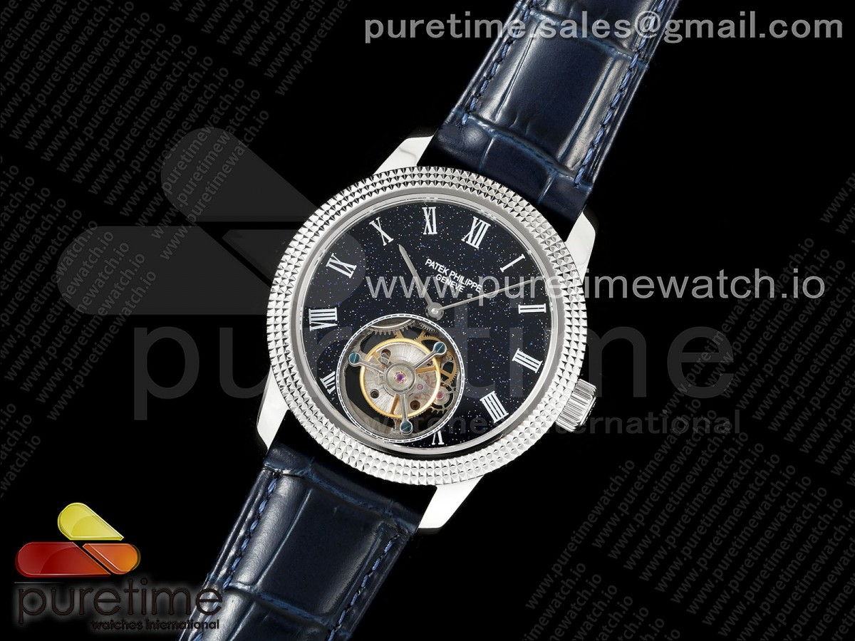 RMS공장 파텍필립 투어빌론PP Tourbillon SS Texuted Bezel RMSF Edition Black Starry Dial on Blue Leather Strap