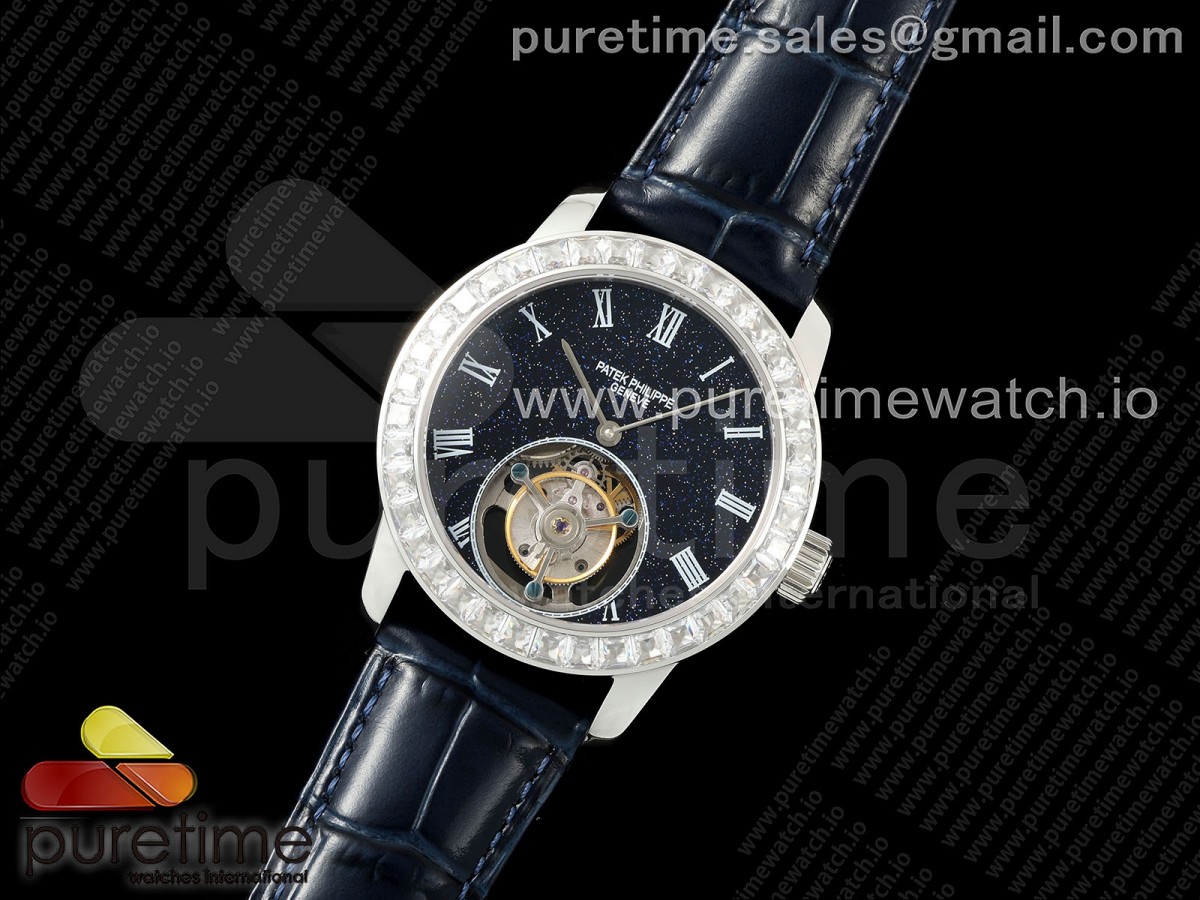 RMS공장 파텍필립 투어빌론PP Tourbillon SS Diamonds Bezel RMSF Edition Black Starry Dial on Blue Leather Strap