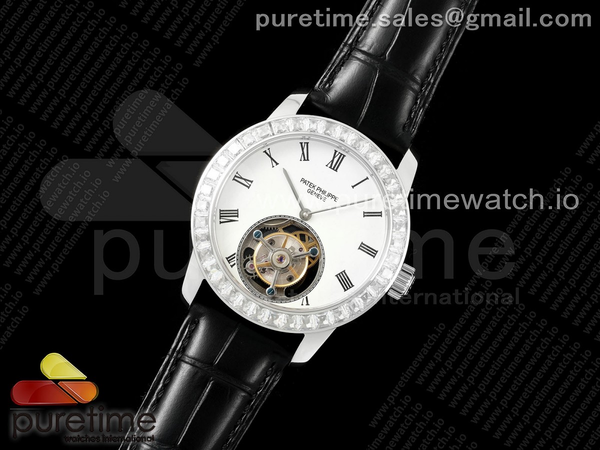 RMS공장 파텍필립 투어빌론PP Tourbillon SS Diamonds Bezel RMSF Edition White Dial on Black Leather Strap